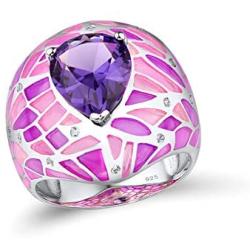 Santuzza Enamel Rings 925 Sterling Silver Purple Crystal Ring Shiny White Cubic Zirconia Fine Jewelry for Women