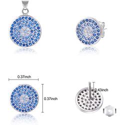 iRealy 925 Sterling Silver Pendant Necklace and Stud Earrings Jewelry Set, Fashion Round Boho Ear Studs Cubic Zirconia for Women/Girl/Bride/Mom/Wife