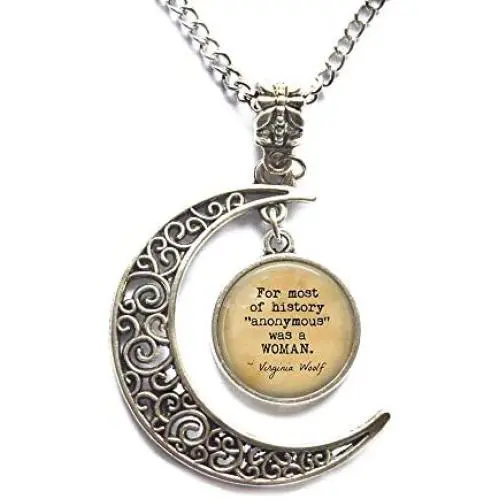 Delicate Necklace,Crescent Moon Necklace,Quote ''For most of History, Anonymous was a Woman'' - Literary Pendant - Literature Jewelry - Gift Writer Delicate Necklace,Crescent Moon Necklace,Quote ''For most of History, Anonymous was a Woman'' - Literary Pendant - Literature Jewelry - Gift Writer