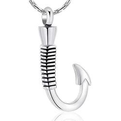 constantlife Cremation Jewelry for Ashes Urn Memorial Necklace Fish Hook Design Stainless Steel Pendant Keepsake Ashes Holder