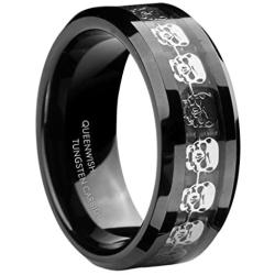Queenwish 8mm Black Tungsten Carbide Skull Rings Men Women Fashion Wedding Band Unique Bridal Jewelry Size 6-13