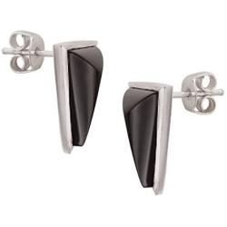 Silpada Triangle Edge Natural Black Agate Stud Earrings in Sterling Silver