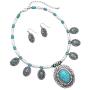 Rosemarie & Jubalee Womens Western Style Statement Silver Tone Concho with Turquoise Howlite Necklace Earrings Set, 16''-19'' with 3'' Extension