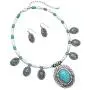 Rosemarie & Jubalee Womens Western Style Statement Silver Tone Concho with Turquoise Howlite Necklace Earrings Set, 16''-19'' with 3'' Extension Rosemarie & Jubalee Womens Western Style Statement Silver Tone Concho with Turquoise Howlite Necklace Earrings Set, 16''-19'' with 3'' Extension
