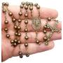 Nazareth Store Metal Beads Combat Rosary Necklace St Therese Virgin Of The Smile Medal with Crucifix Vintage Design - Velvet Bag