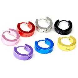 7 Pairs Mix Stainless Steel Multicolor Lovers Punk Huggie Small Hoop Earrings for Womens-Mens