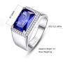 BONLAVIE Mens Halo Engagement Rings 7.0ct Radiant Cut Created Blue Sapphire Solid 925 Sterling Silver Eternity Wedding Band Size 5-14