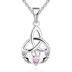 JO WISDOM 925 Sterling Silver Irish Celtic Heart Claddagh Pendant Necklace with Birthstones