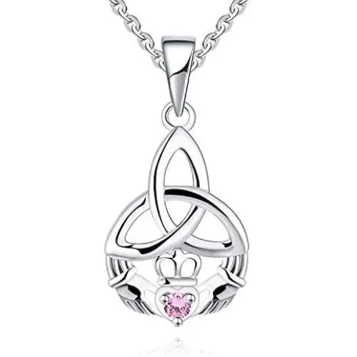 JO WISDOM 925 Sterling Silver Irish Celtic Heart Claddagh Pendant Necklace with Birthstones JO WISDOM 925 Sterling Silver Irish Celtic Heart Claddagh Pendant Necklace with Birthstones