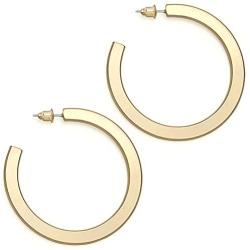 PAVOI 14K Gold Plated Hoop Earrings For Women | 4mm Flat Infinity Gold Hoops Women Earrings | Gold Plated Loop Earrings For Women | Lightweight Hoop Earrings Set For Girls