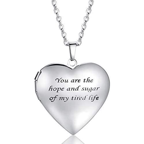 RLCCLR Love Heart Locket Necklace That Holds Pictures,Engraved I Love You to Infinity and Beyond