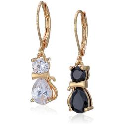 Betsey Johnson CZ Cat Mismatched Drop Earrings