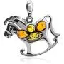 Multicolor Amber Sterling Silver Rocking Horse Pendant Necklace 18'' Multicolor Amber Sterling Silver Rocking Horse Pendant Necklace 18''