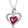 Heart Pendant Necklace - New Heart and Flame Design with Crystals from Swarovski - Womens and Girls Jewelry - Fuchsia Colored Crystal Heart Shaped Pendant Necklace