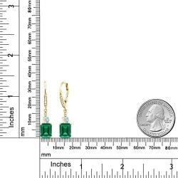 Gem Stone King 4.50 Ct Green Simulated Emerald White Simulated Opal 18K Yellow Gold Plated Silver Earrings