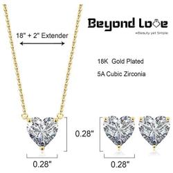 Beyond Love Heart Pendant Necklace and Earrings Jewelry Set for Women 18K White Gold Plated Bridal Wedding Silver Choker 5A Zirconia Girl Gift Party 18”