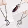 MJartoria Moon Pentagram Necklace Pentacle Crystal Chakra Necklace Charm Pendant Multi Layered Alloy Chain Choker Necklaces Set Gothic Jewelry