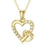 Yafeeso Solid 14K Gold Heart Necklace for Women Girls Double Heart Pendant Necklace for Anniversary Mothers Day Couple Jewelry Gifts for Her, 16+2 Inch