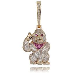 Moca Jewelry Hip Hop Iced Out Ape Big Buckle Pendent 18K Gold Plated Necklace for Men Women