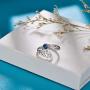 AOBOCO Sterling Silver Unique Adjustable Leaf Feather Rings Handmade Wrap Open Band with Blue Austria Crystal Anniversary Jewelry Gift for Women Girls