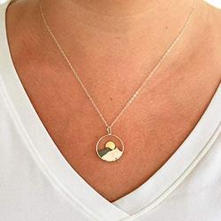 Bmadge Dainty Mountain Necklace Silver Circle Pendant Necklaces Chain Minimal Everyday Necklace Jewelry for Women and Girls