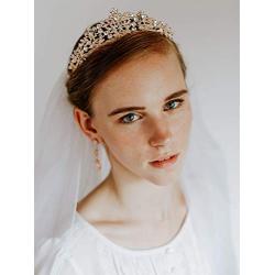 SWEETV Rose Gold Wedding Tiara Earrings Jewelry Set for Women - Bridal Tiara & Dangle Earrings with Rhinestones