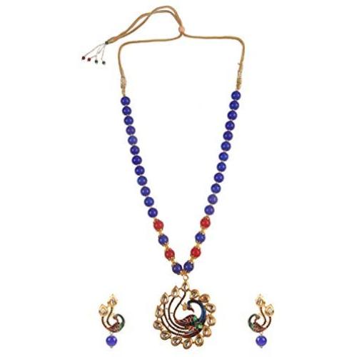 Efulgenz Indian Bollywood Kundan Peacock Pendant Pearl Beaded Bridal Necklace Earrings Wedding Jewelry Set for Women