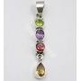 SilverStarJewel Natural Faceted Multistones Long Pendant 1.8'' 925 Solid Silver Art Gemstone