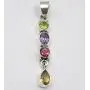 SilverStarJewel Natural Faceted Multistones Long Pendant 1.8'' 925 Solid Silver Art Gemstone