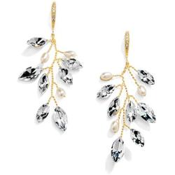 Mariell Bridal and Wedding Gold Handmade Dangle Earrings with Crystal Gems and Petite Freshwater Pearls