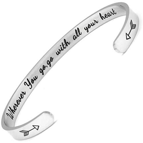 Bracelets Inspirational Gifts for Women, Inspirational Bracelet Cuff Bangle Mantra Quote Keep Going Stainless Steel Engraved Motivational Friend, Encouragement Jewelry for Teen Girls Kids Men