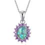 CiNily 14K White Gold Plated Opal Pendant Necklace-Flower/Oval Shap Necklace Gemstone Women Girls Jewelry Gift
