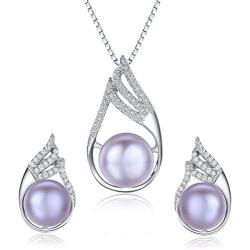 Stunning Flawless Pearl Stud Earrings & Silver Chain Pendant Set| Impeccable Quality Natural, Flawless Freshwater Pearl & 925 Sterling Silver| The Most Unique Fashion Jewelry Set (3 | Purple Pearls)