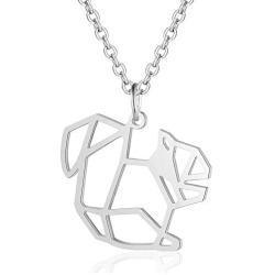 Eiffy Stainless Steel Origami Squirrel Necklace for Women Geometrical Animal Jewelry