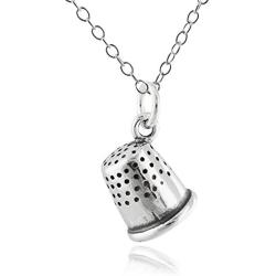 Sterling Silver Small 3D Sewing Thimble Charm Necklace, 18'' Chain