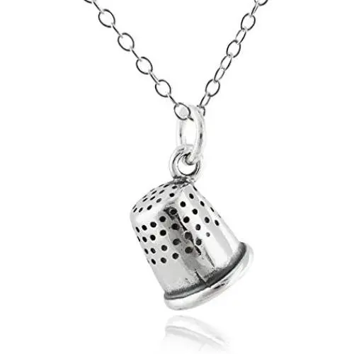 Sterling Silver Small 3D Sewing Thimble Charm Necklace, 18'' Chain Sterling Silver Small 3D Sewing Thimble Charm Necklace, 18'' Chain