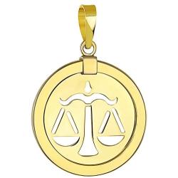 14K Yellow Gold Reversible Round Libra Scale Zodiac Sign Pendant
