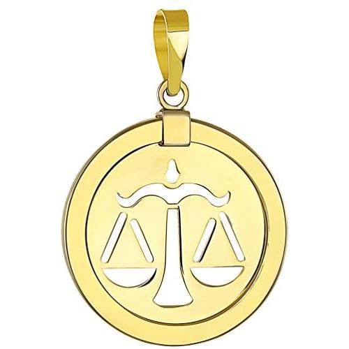 14K Yellow Gold Reversible Round Libra Scale Zodiac Sign Pendant