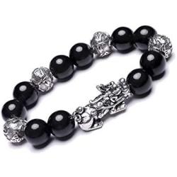 ZenBless Fengshui Black Obsidian Wealth Bracelet Pi Xiu Prosperity Pi Yao Bracelet Mantra Bead Bracelets Attract Wealth and Good Luck