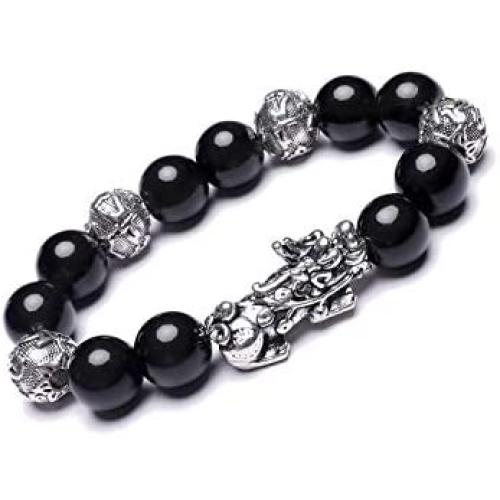 ZenBless Fengshui Black Obsidian Wealth Bracelet Pi Xiu Prosperity Pi Yao Bracelet Mantra Bead Bracelets Attract Wealth and Good Luck