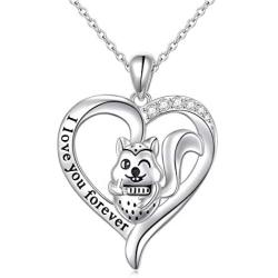 Sterling Silver Cute Animal Rainbow Unicorn Elephant Horse Squirrel in Heart Pendant Necklace for Women Girlfriend Gift