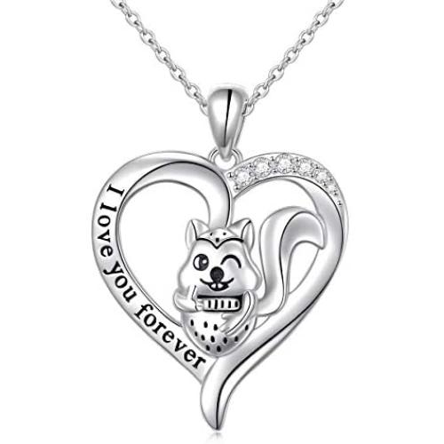 Sterling Silver Cute Animal Rainbow Unicorn Elephant Horse Squirrel in Heart Pendant Necklace for Women Girlfriend Gift