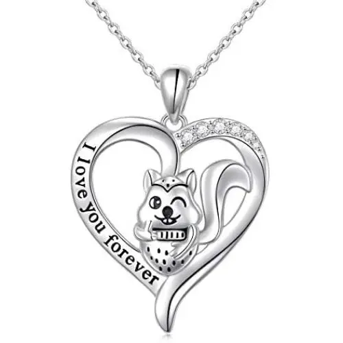 Sterling Silver Cute Animal Rainbow Unicorn Elephant Horse Squirrel in Heart Pendant Necklace for Women Girlfriend Gift