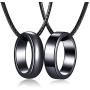 2pcs Hematite Necklace for Women Men，Couples Friendship Dainty Cute Long Ring Necklaces for Teen Girls Magnetic Therapy Black Stone Best Friend Trendy Simple Gifts Jewelry