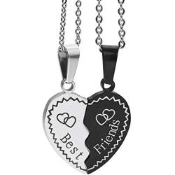 MJartoria BFF Necklaces for 2, Best Friend Necklaces Split Heart Silver Black Best Friends Forever Pendant Friendship