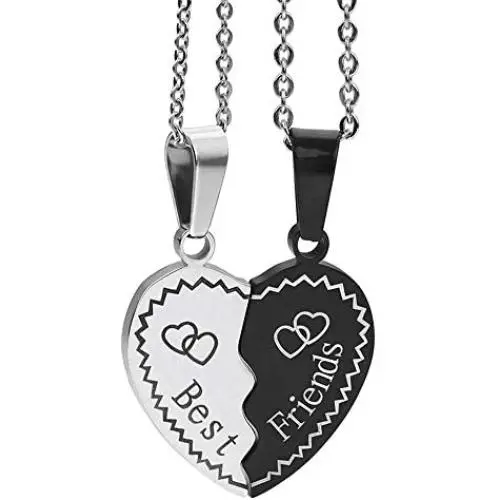 MJartoria BFF Necklaces for 2, Best Friend Necklaces Split Heart Silver Black Best Friends Forever Pendant Friendship MJartoria BFF Necklaces for 2, Best Friend Necklaces Split Heart Silver Black Best Friends Forever Pendant Friendship