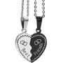MJartoria BFF Necklaces for 2, Best Friend Necklaces Split Heart Silver Black Best Friends Forever Pendant Friendship