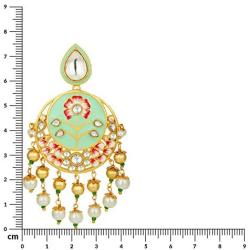 Aheli Mint Enamel Dangle Drop Earrings Studded with Faux Kundan and Pearls Indian Ethnic Bollywood Fashion Jewelry for Women