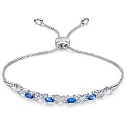 NINAMAID Womens 925 Sterling Silver Bracelet Jewelry Adjustable Women Cubic Zirconia Bolo Bracelet with Sparkling Round-Cut Zirconia in White Gold Plated Gifts for Women Teen Girls