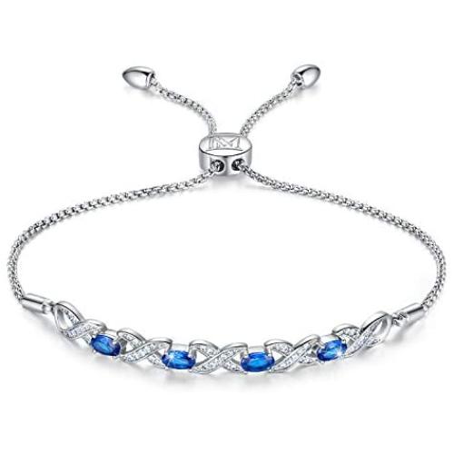 NINAMAID Womens 925 Sterling Silver Bracelet Jewelry Adjustable Women Cubic Zirconia Bolo Bracelet with Sparkling Round-Cut Zirconia in White Gold Plated Gifts for Women Teen Girls